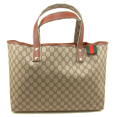 Authentic Gucci Signature PVC Leather Tote Bags 211134 Brown